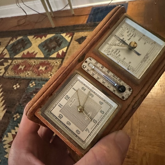 1950 Rensie Watch Corp Travel Alarm Clock Thermometer Barometer Weather Station - Picture 4 of 6